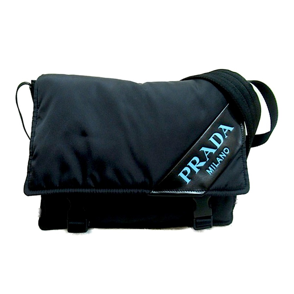 Prada Authentic Logo Stripe Messenger Bag Tessuto